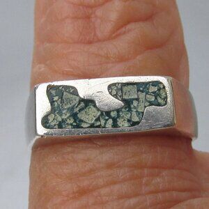 Vintage Sterling Silver MEXICO Inlaid Green Stone Flat Top WHALE Ring Sz 6